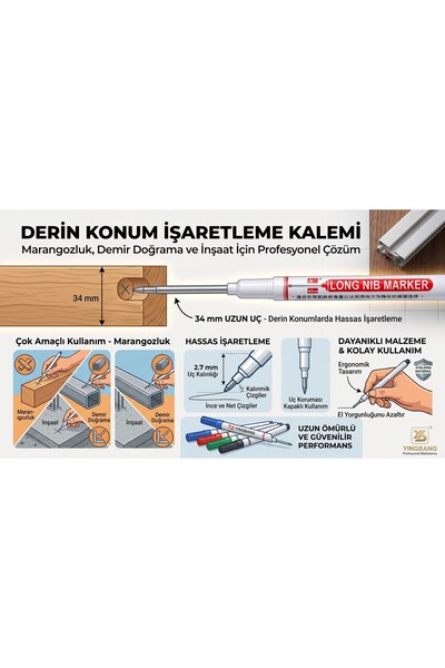 CESOYUNCAK (8 ADET) Montaj Tamir Işaretleme Kalemi Marangoz, Demir Doğrama, İnşaat ve Tamir İşleri İçin Derin Konum İşaretleme Kalem