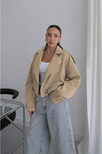 My Blog Beige Pleated Crop Jacket - 4199