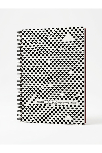 Gıpta Hope Spiralli Siyah Kalp Karton Kapak 80 Yaprak 19x26 Kareli Defter