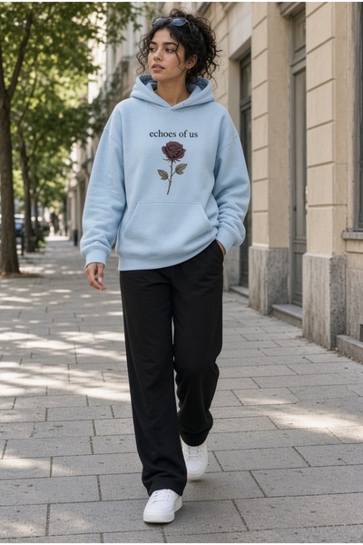 Baycombine35 Rose Mood Γυναικείο Σετ Φούτερ με 3 Κλωστές, Μπλε, Oversize, με ...