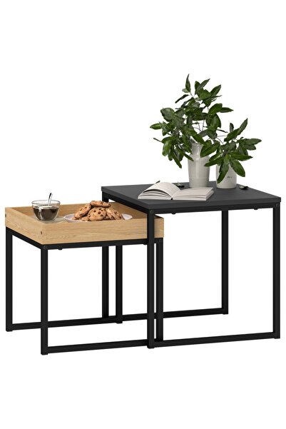 Generic Brand Set de două mese tip cuib, cu design boxy - Negru