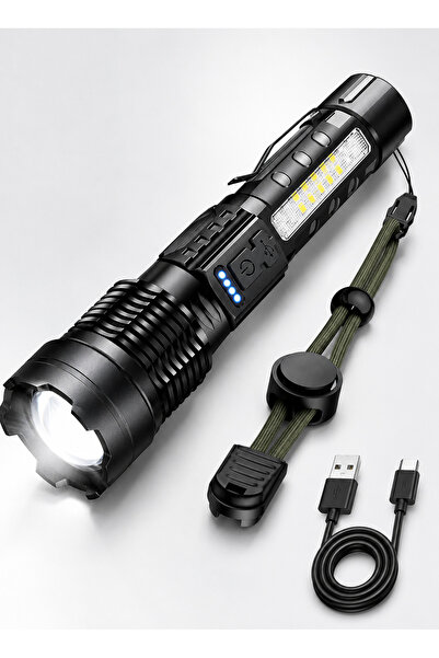 Generic مصباح يدوي LED قابل لإعادة الشحن مع ضوء جانبي COB، 7 أوضاع، شحن USB-C...