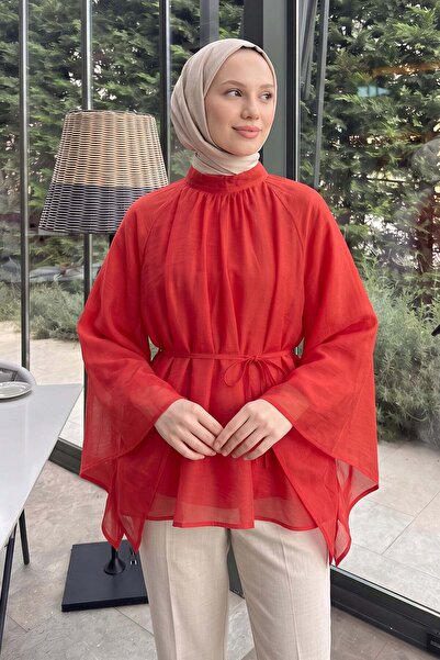 Salih Çelebi Drawstring Raglan Sleeve Tunic Y0150 - Red