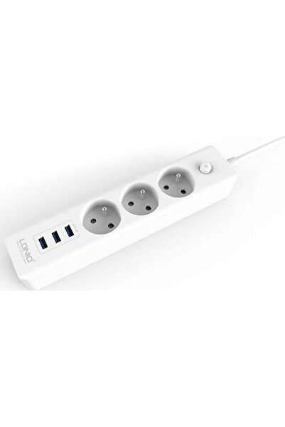 LDNIO Πολύπριζο SE3330 3 Θέσεων με 3 USB-A, Διακόπτη και Καλώδιο 2μ Κωδικός: ...