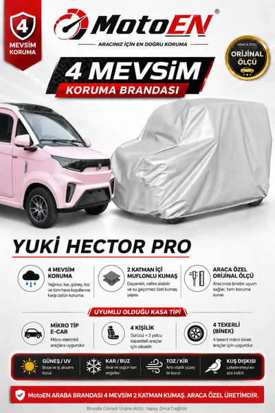 MotoEN Yuki Hector PRO 4 Kişilik Elektrikli Micro Araba Brandası GRİ Oto Bran...