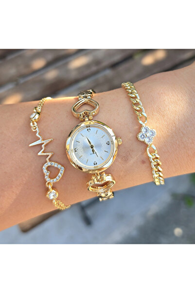 COLESİUM Gold Metal Kordon Kadın Saat Kombini 3783