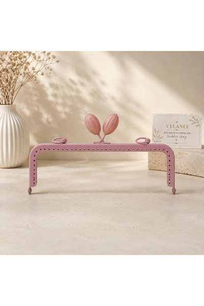 velanee Pudra Pembe Badem Kilitli Metal Çanta Bursu - 20cm