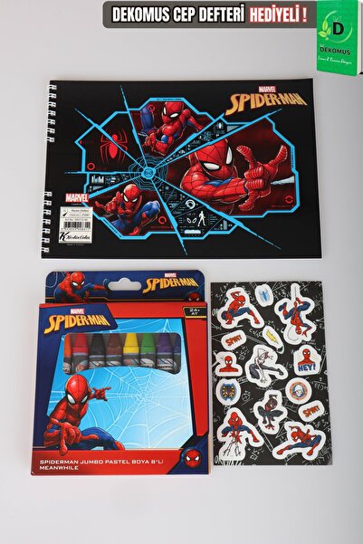 SPIDERMAN Lisanslı Boyama Seti Resim Defteri,8'li Pastel Boya ve Sticker