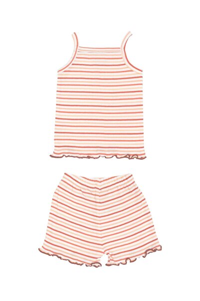 OrganicKid Mini Me Kız Bebek Turuncu Askılı Üst ve Şort Pijama Takımı