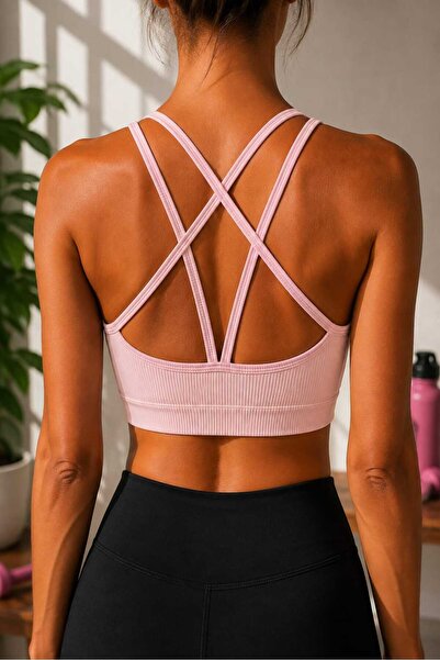 Novera Ribbed Cat Patterned Zippered Sports Bra Bustier with Removable Pads