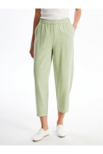 My Blog Green Elastic Waist Carrot Cut Satin Trousers