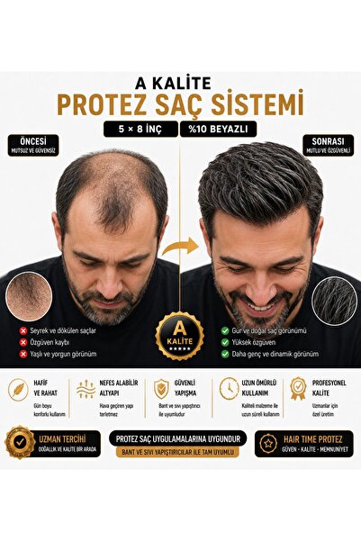 Hairtime 5X8 İNÇ %10 BEYAZLI PREMIUM PROTEZ SAÇ – DOĞAL GÖRÜNÜM | HAIR TIME P...