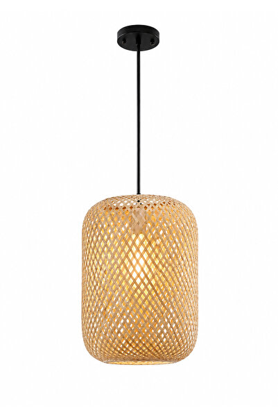 Generic Brand Ultraqi Modern Woven Wooden Single E27 Cylindrical Design Penda...