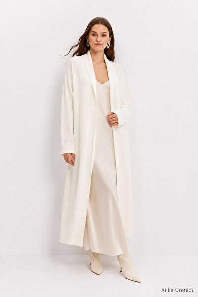 Rays Cardigan lung cu guler șal 1515 Crem