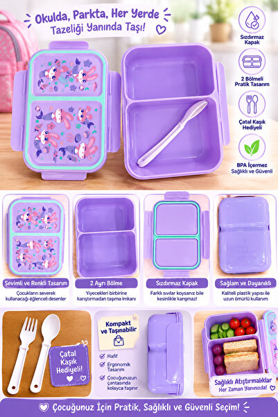 MUZEKO LUNCH BOX MZK884 LİLA GIDAYA UYGUN PLASTİK SIZDIRMAZ ÇİFT BÖLMELİ LUNC...