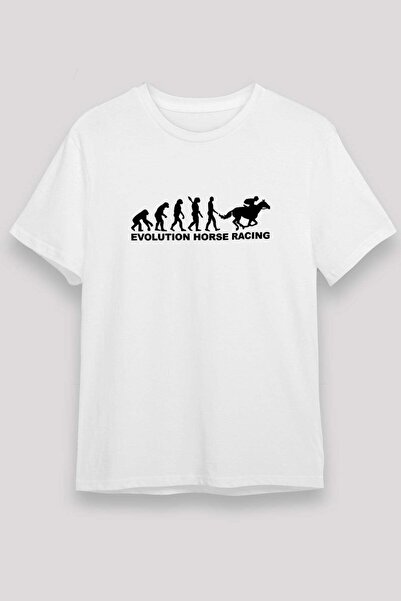 Darkhane Horse Racing Printed Unisex White T-Shirt - Tshirt