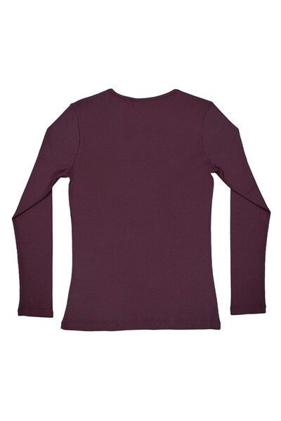 OrganicKid Dusty Rose Kadın Bordo Bisiklet Yaka Dikişli T-shirt