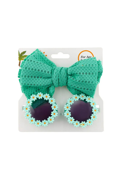 EFAYN.RO Set ochelari de soare pentru fetite cu funda pentru par, model flori...