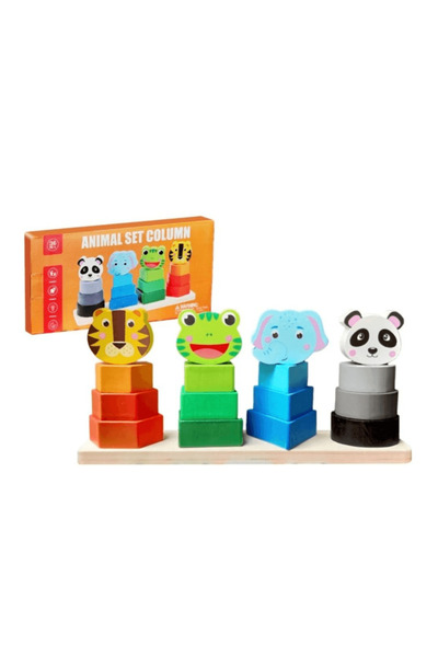 Wooden Toys Joc educativ, sortare și stivuire cu 4 coloane – Joc Montessori, ...