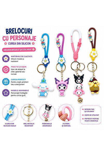 SHOP LIKE A PRO Breloc cu Personaj și Curea din Silicon, Inel Metalic, Modele...