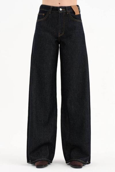 tw3 Women's Water Washed Palazzo Fit Design Jeans with Metal Pearl Detail on the Sides