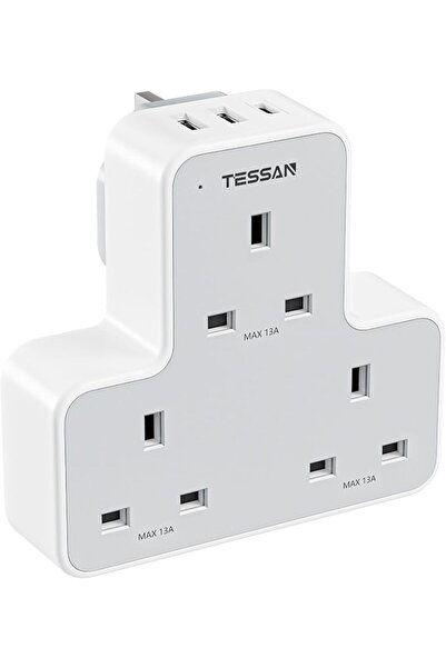 TESSAN مقبس تمديد متعدد المنافذ بثلاثة مخارج مع منفذ USB واحد (منفذ USB-C)
