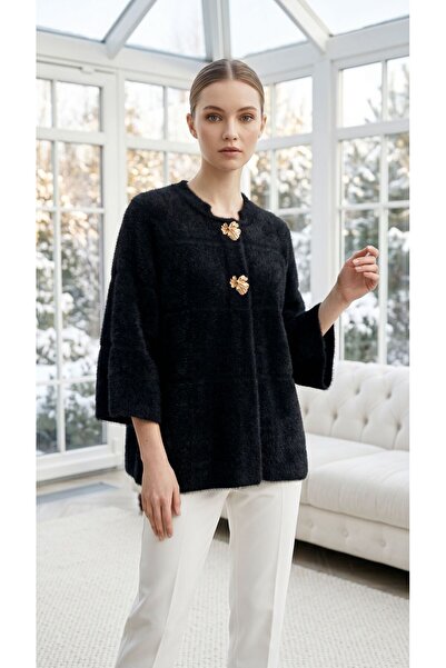 AYMİSS Ges Kol, Stylish Cardigan with Double Brooches (Pancho) and Hidden But...