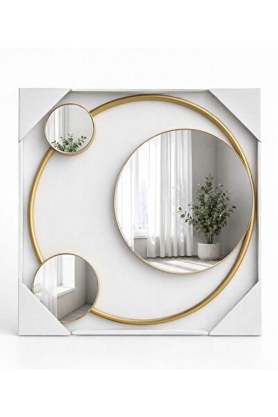 Generic Decorative Wall Mirror, Asymmetric Geometric Design with 3 Circles, M...
