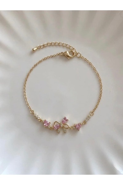Heda Jewelry سوار من الشريط - سوار أنيق بتفاصيل فيونكة وردية اللون