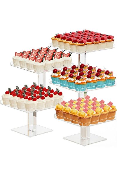 Rassam Al Khaleej 5 Pack Dessert Table Display Set Clear Acrylic Dessert Cupc...