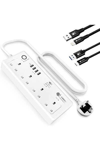 CAROSKI وصلة تمديد طاقة ذكية بـ 4 منافذ تيار متردد و4 منافذ USB مع حماية من ا...