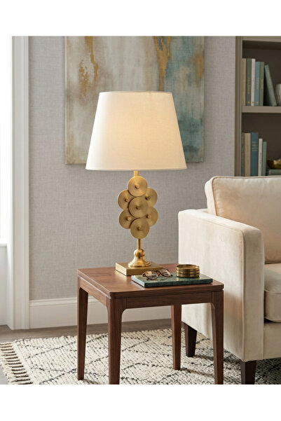 PLUS13 Modern Table Lamp with Geometric Gold Design