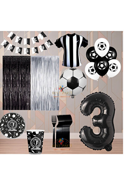 BEST PARTİ Best 3 Year Old Black and White Themed Fan Luxury Birthday Party Set