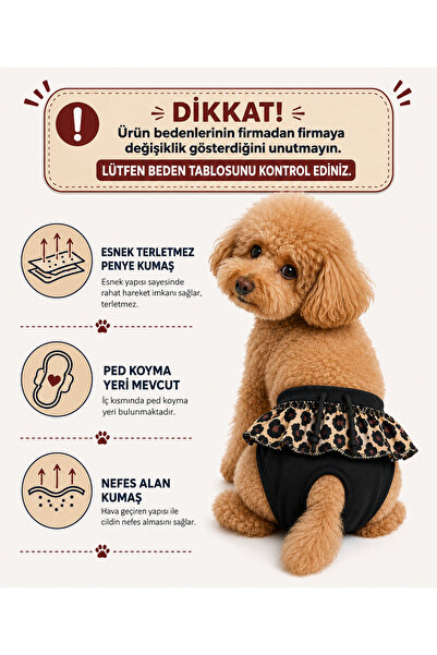 DOGİ&DOG Small Breed Menstrual Underwear Leopard Detail Dog Outfit Dog Clothe...