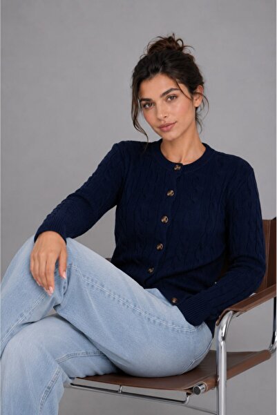 Noi Belis Crew Neck Buttoned Hair Braid Patterned Long Sleeve Soft Textured K...