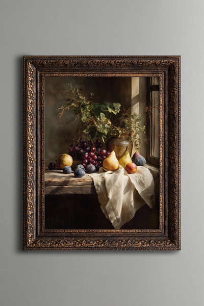 epiqart Fruit Still Life in Window Light - Vintage Patterned Painting - Thick...