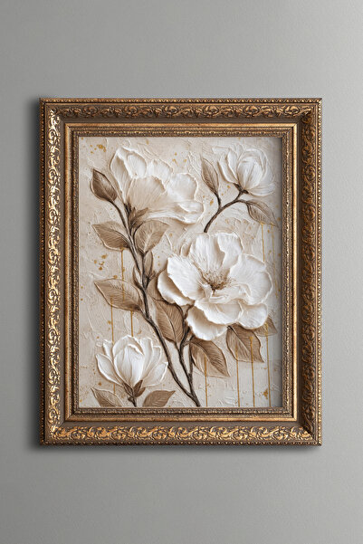 epiqart White Magnolias - Vintage Patterned Painting - Thick Model