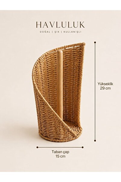 Qerhome Dekoratif Rattan Kağıt Havluluk Standı Bambu Direkli Mutfak Kağıt Havlu Tutacağı