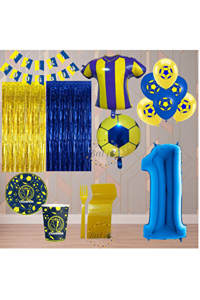 BAL10 DÜNYASI Bal10 1 Year Old Yellow Navy Blue Themed Fan Luxury Birthday Pa...