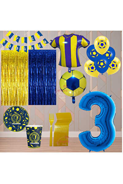 RÖNESANS PARTİ Rönesans 3 Year Old Yellow Navy Blue Themed Fan Luxury Birthda...