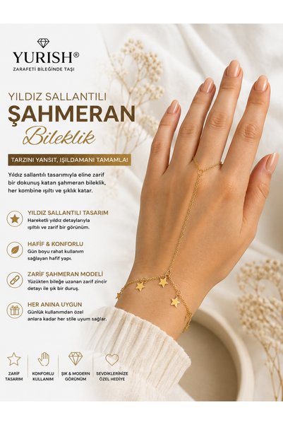 YURISH Star Charm Gold Women's Şahmeran Bracelet with Adjustable Chain Minima...