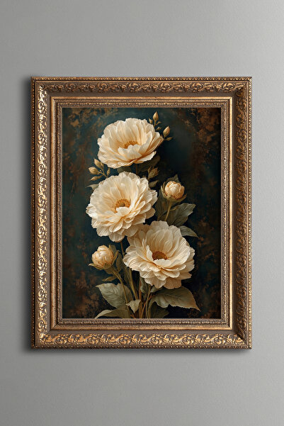 epiqart Cream Peonies - Vintage Patterned Painting - Thick Model