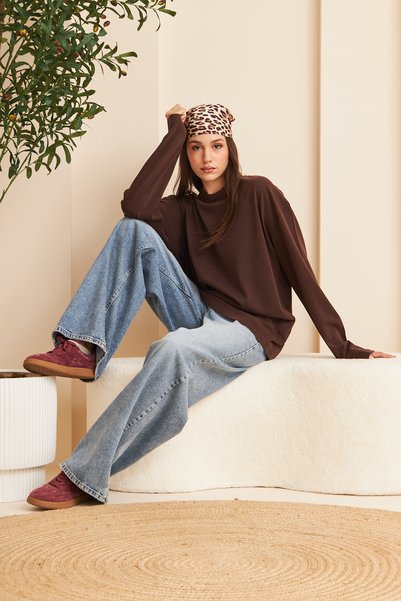 borz clo Crew Neck 100% Cotton Washed Long Sleeve T-Shirt