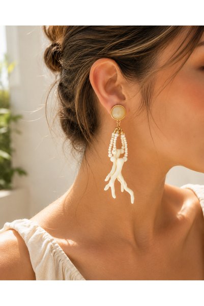 POYASE Coral Branch Design Dangle Earrings with Bead Detail Long Earrings wit...