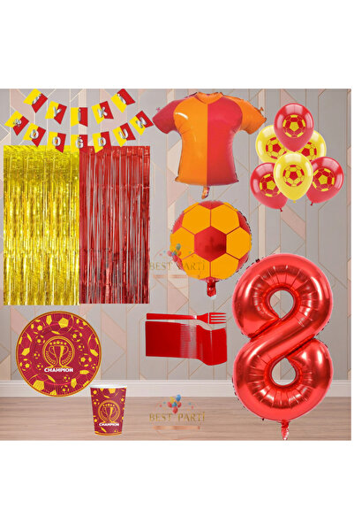 BEST PARTİ Best 8 Year Old Yellow Red Themed Fan Luxury Birthday Party Set