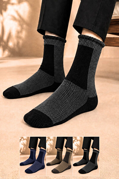 KARDEŞLER ÇORAP Men's Non-Elastic Lambswool Thermal Wool Winter Towel Thick M...