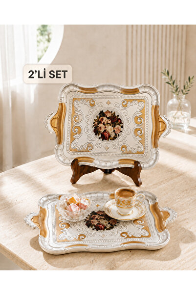 AC AMİSOS 2-Piece Italian Rosewood Patterned Coffee Presentation Tray 20X30 c...