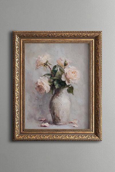 epiqart Powder Roses in a Vase - Vintage Patterned Painting - Thick Model