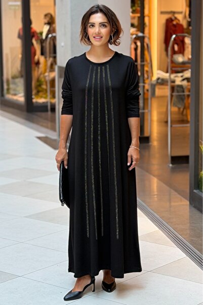Nevin Kaya Moda Black Waterway Stone Dress
