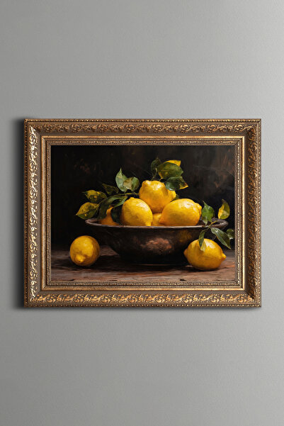 epiqart Lemons in a Copper Bowl - Vintage Patterned Painting - Thick Model